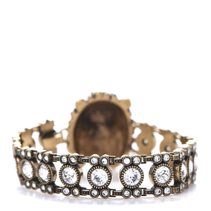 Gucci Metal Crystal Lion Head Bracelet L Aged Gold 3 of 4