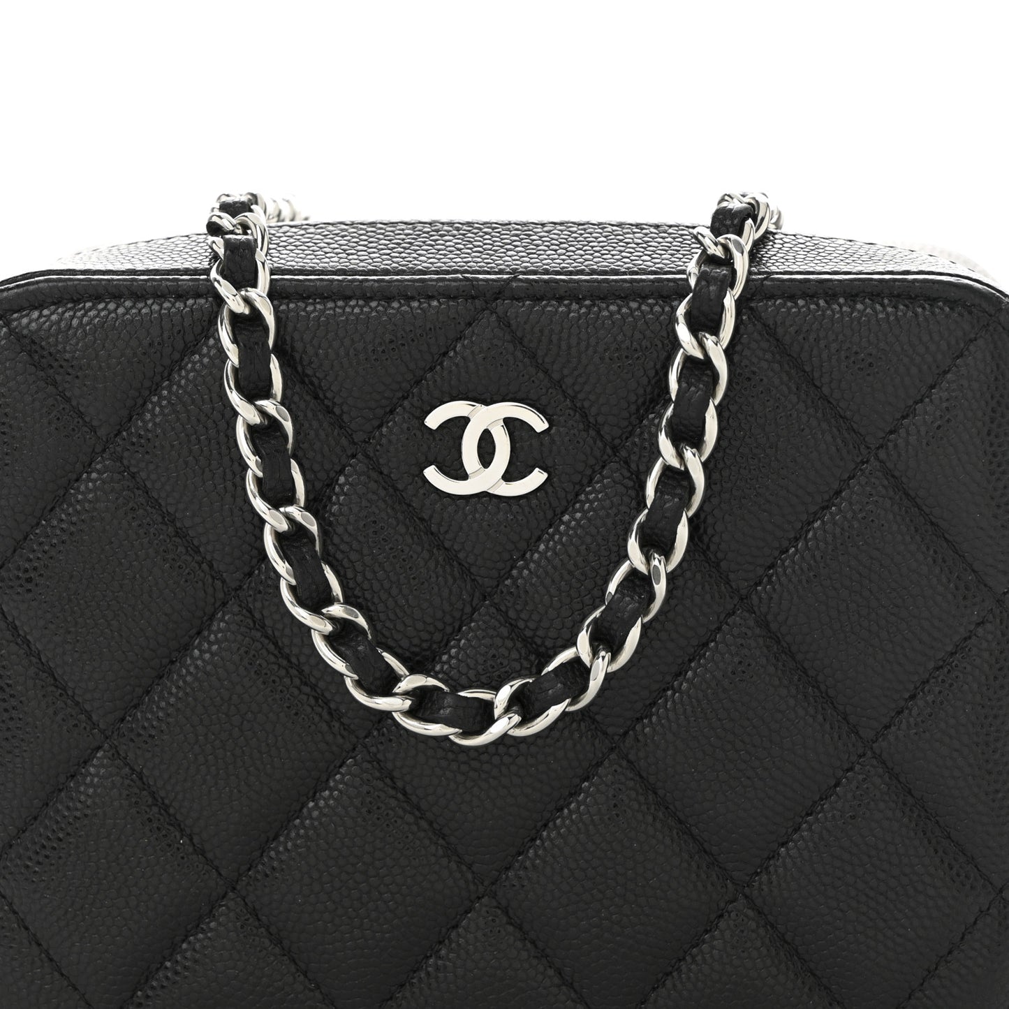 Caviar Quilted CC Vanity Case With Chain Black