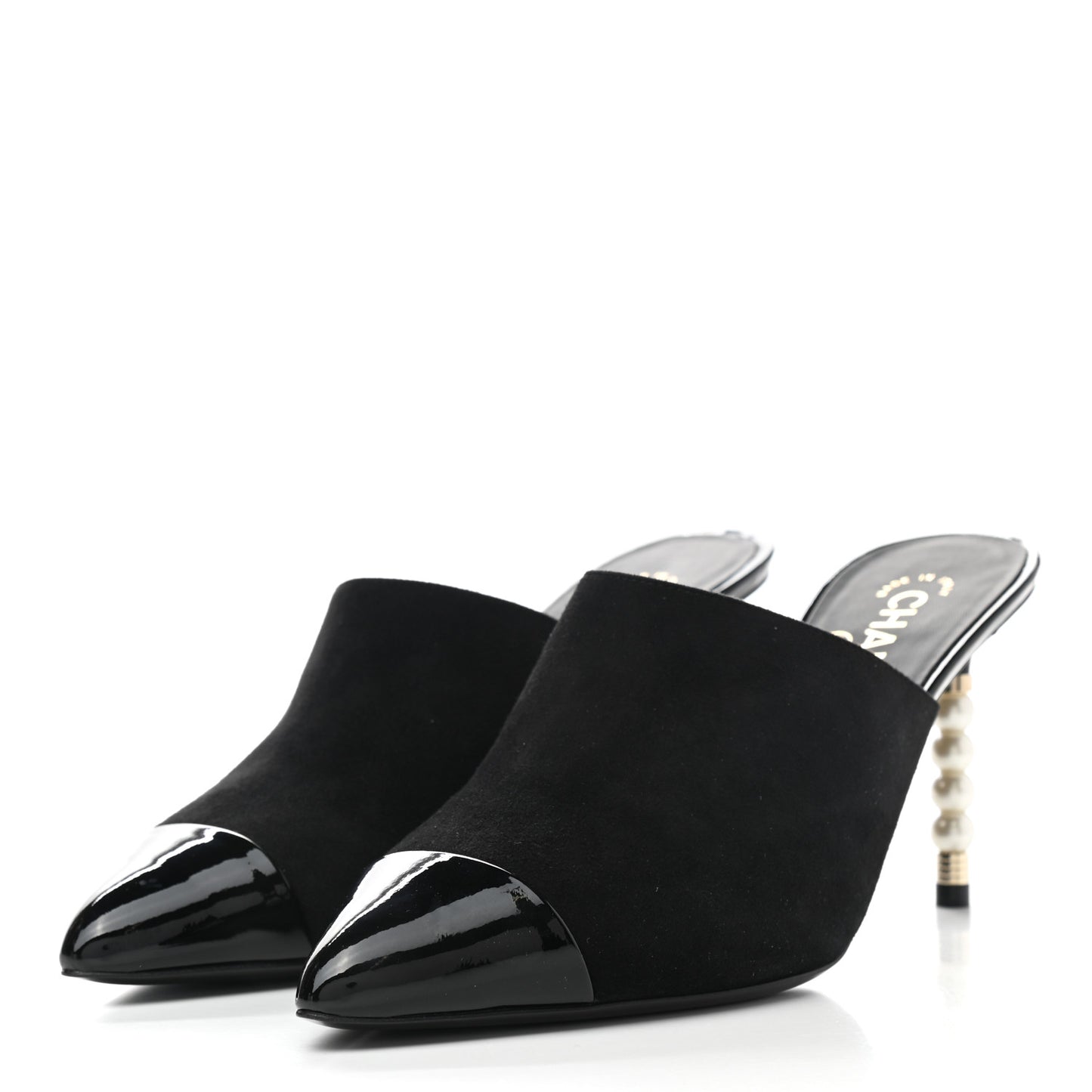 Suede Patent Calfskin Cap Toe Pearl Mule 39 Black