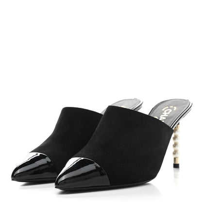 Chanel Suede Patent Calfskin Cap Toe Pearl Mule 39 Black 3 of 9