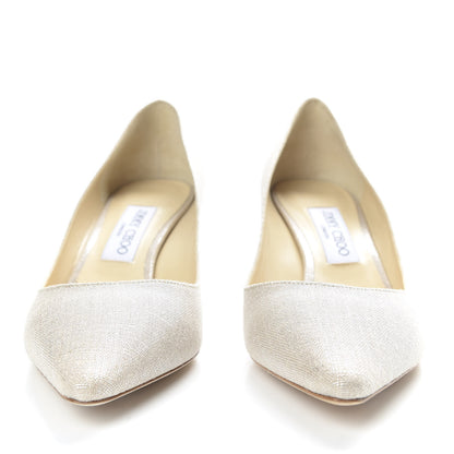 Jimmy Choo Metallic Linen Pointy Toe Romy 60 Pumps 39 Silver 2 of 9
