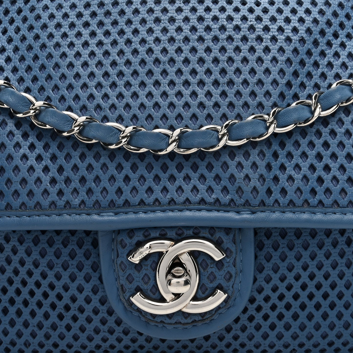 Perforated Calfskin Large Up In The Air Flap Blue