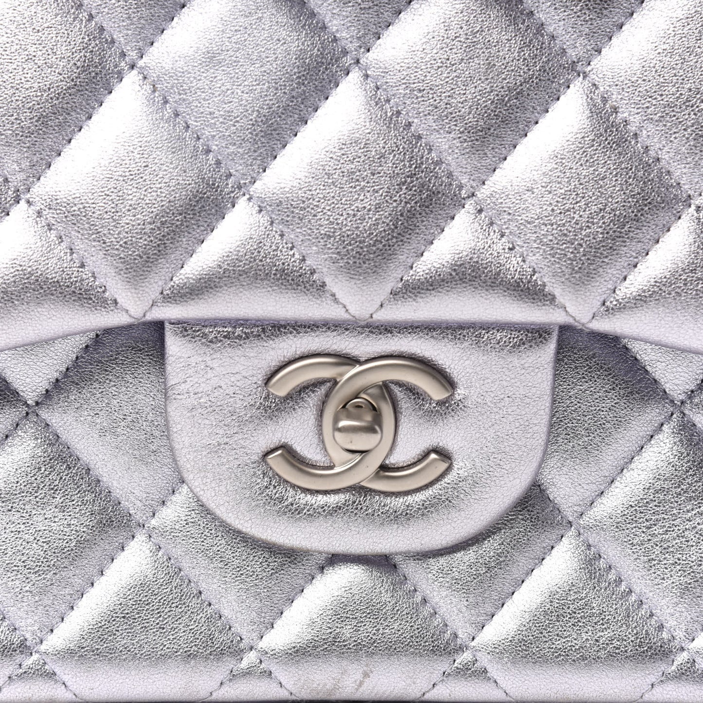Metallic Lambskin Quilted Jumbo Double Flap Light Purple