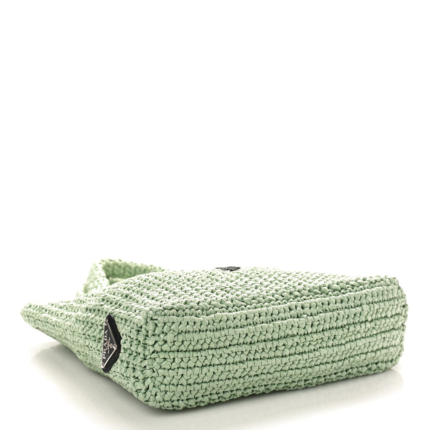 Prada Yarn Raffia Effect Crochet Small Logo Tote Acqua 4 of 9