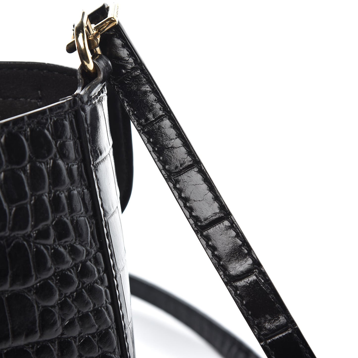 Calfskin Crocodile Embossed Small Nobile Shoulder Bag Black