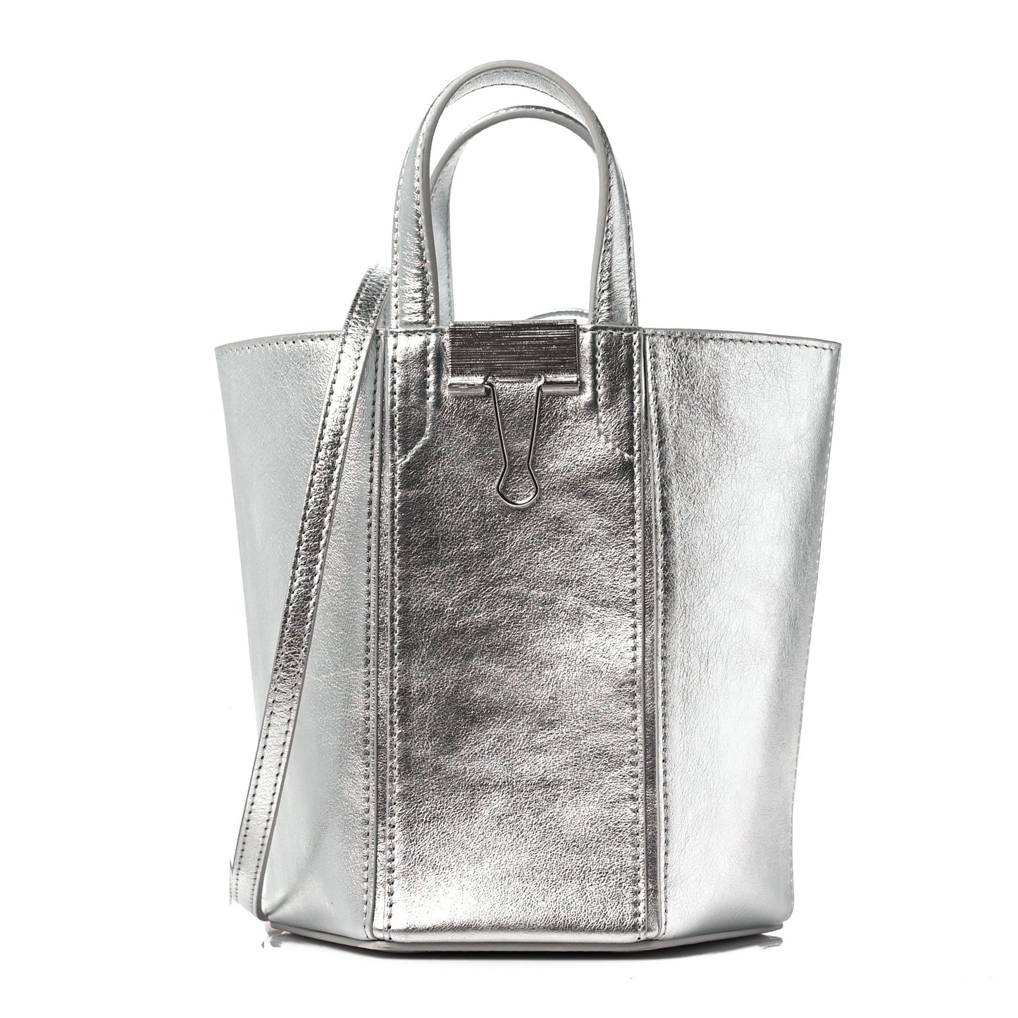 Laminated Calfskin Allen Bucket Bag Silver