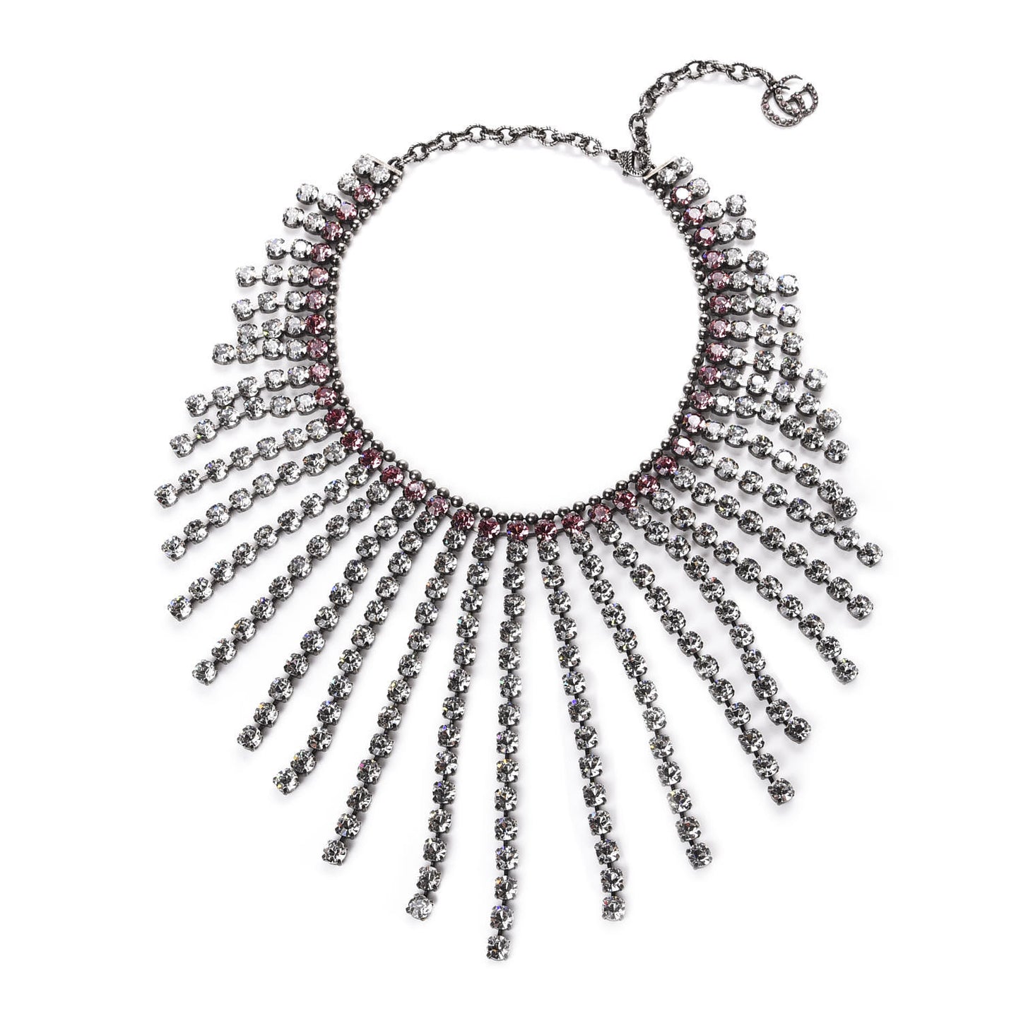 Crystal Embellished Necklace Pink Aged Silver