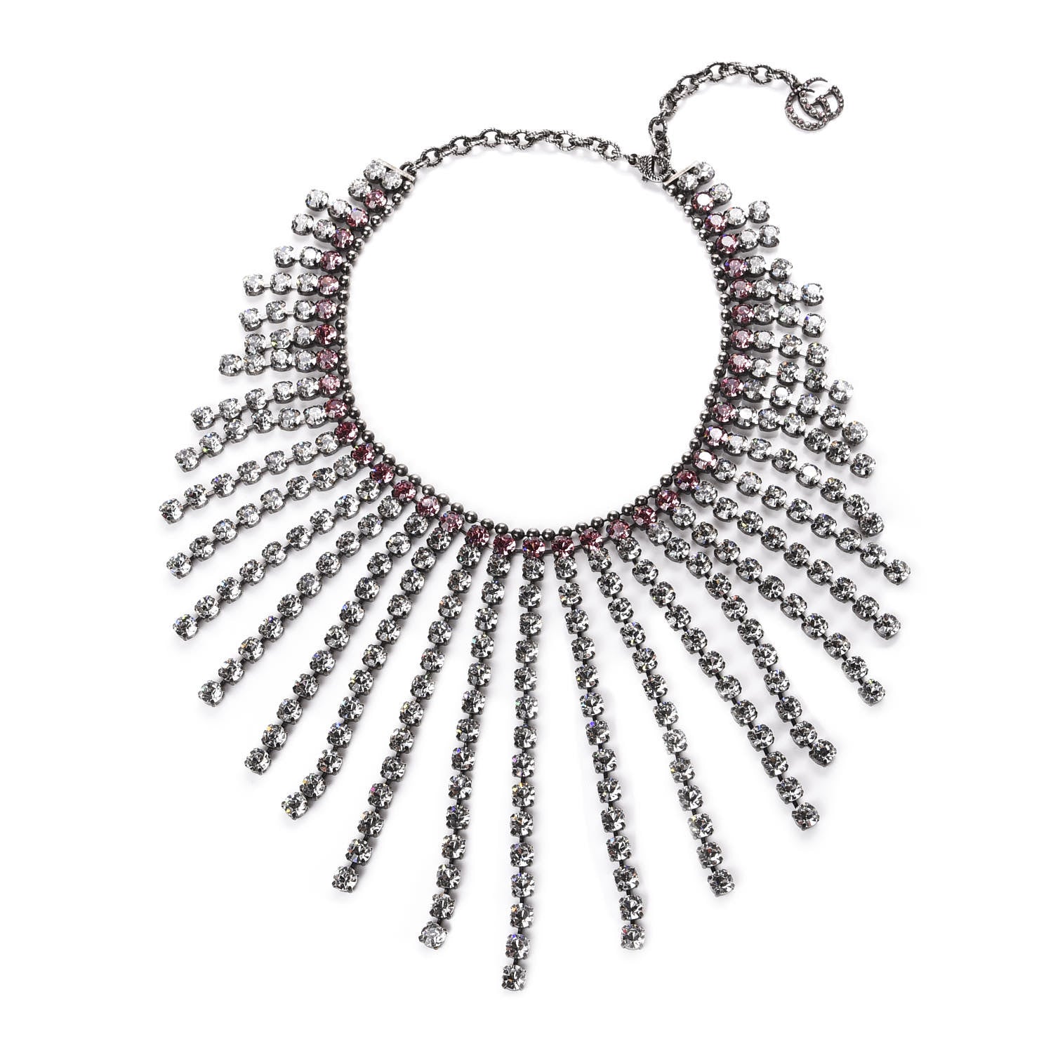 Gucci Crystal Embellished Necklace Pink Aged Silver 1 of 5