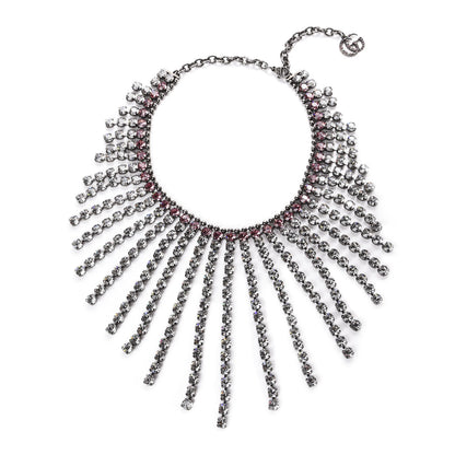 Gucci Crystal Embellished Necklace Pink Aged Silver 1 of 5