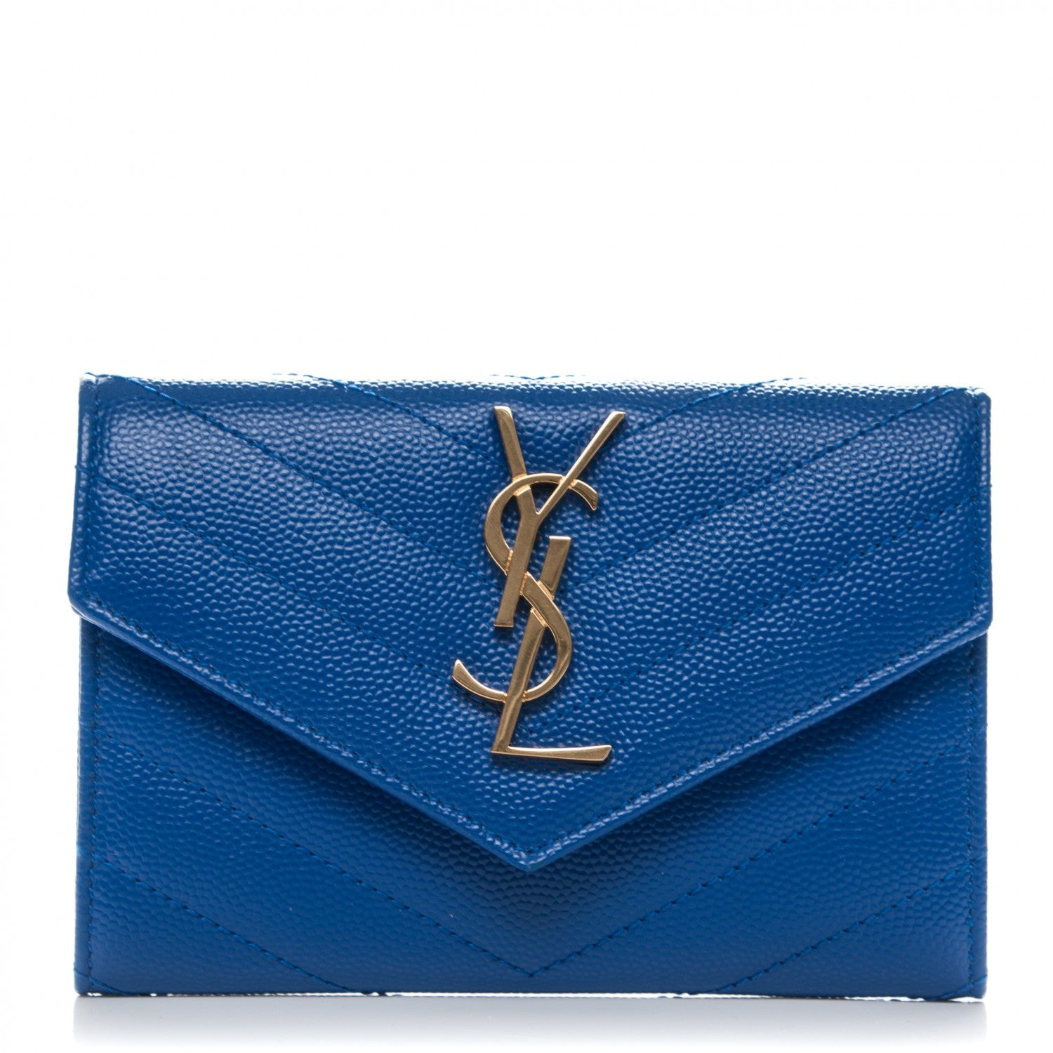 Saint Laurent Grain De Poudre Matelasse Chevron Small Monogram Envelope Wallet Royal Blue 1 of 7