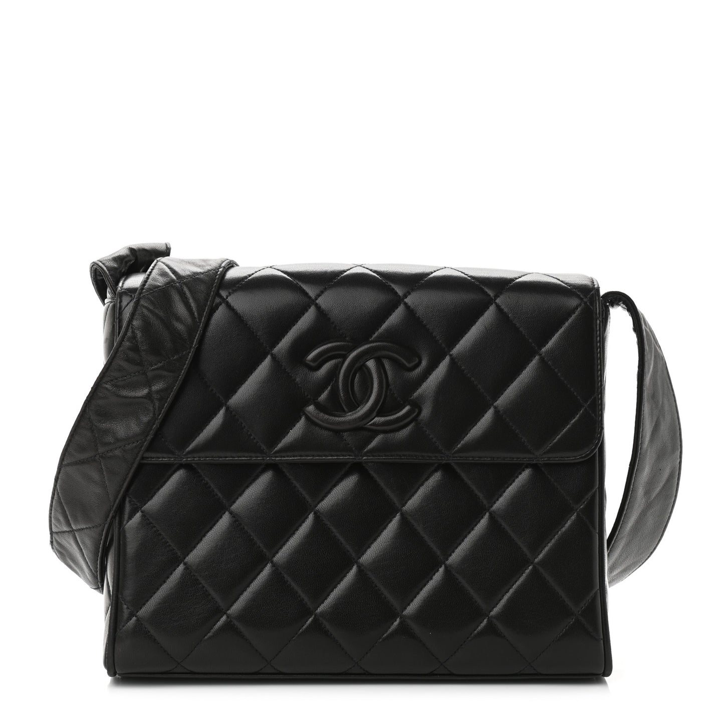 Lambskin Quilted CC Single Flap Shoulder Bag Black