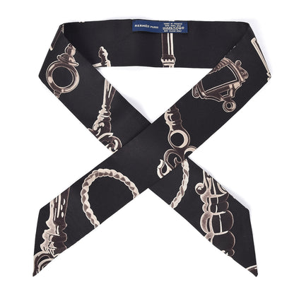 Hermes Silk Les Cles Twilly Black 1 of 3