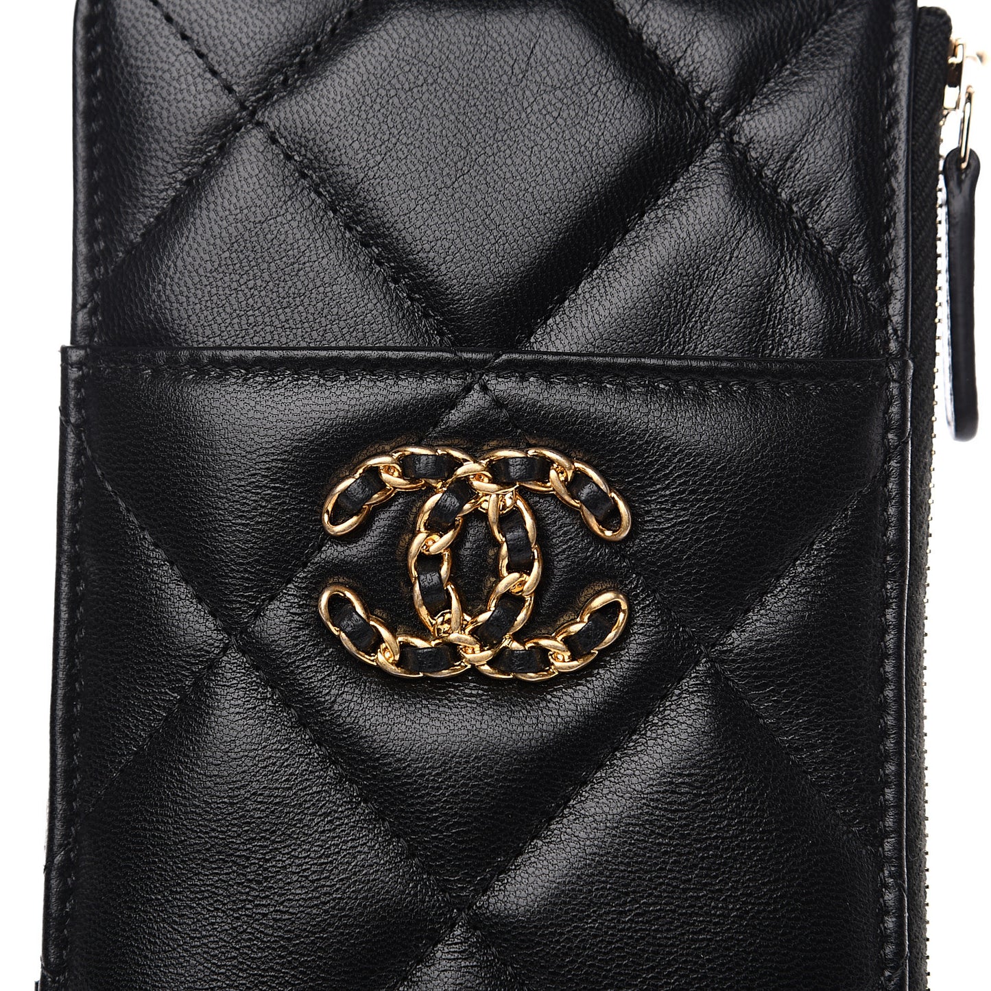 Goatskin Quilted 19 Flat Wallet Pouch Black