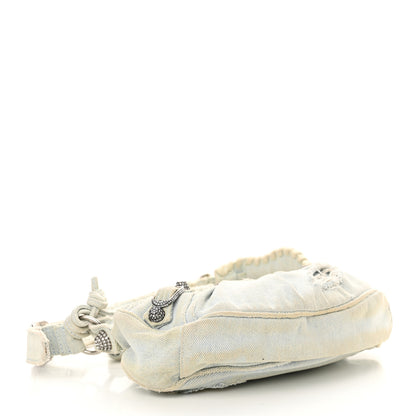 Balenciaga Washed Frayed Denim Crystal XS Le Cagole Shoulder Bag Pale Blue 5 of 16