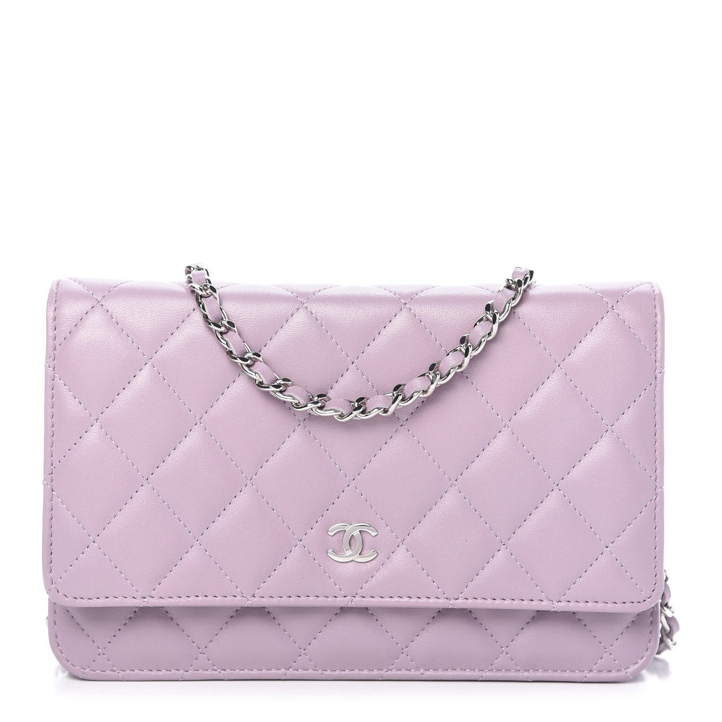 Lambskin Quilted Wallet On Chain WOC Light Purple