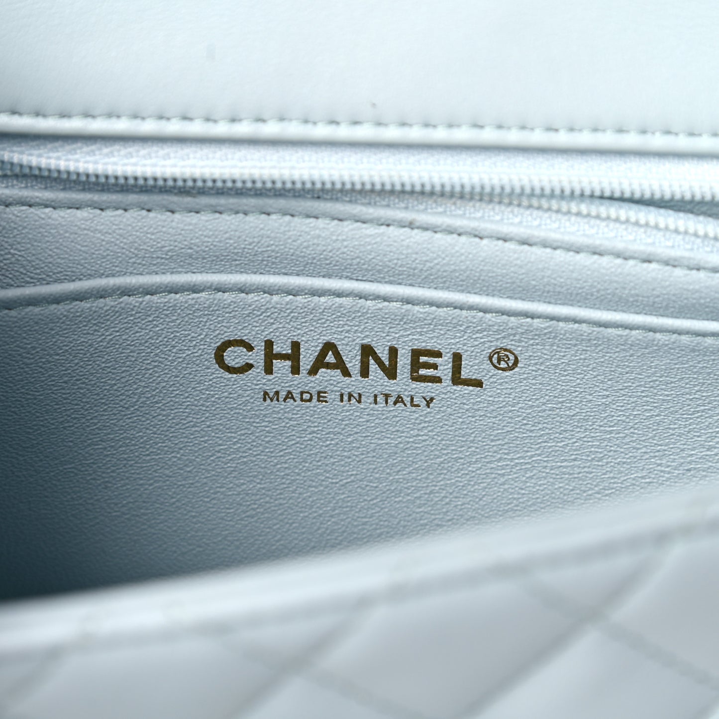 Lambskin Quilted Mini Top Handle Rectangular Flap Light Blue