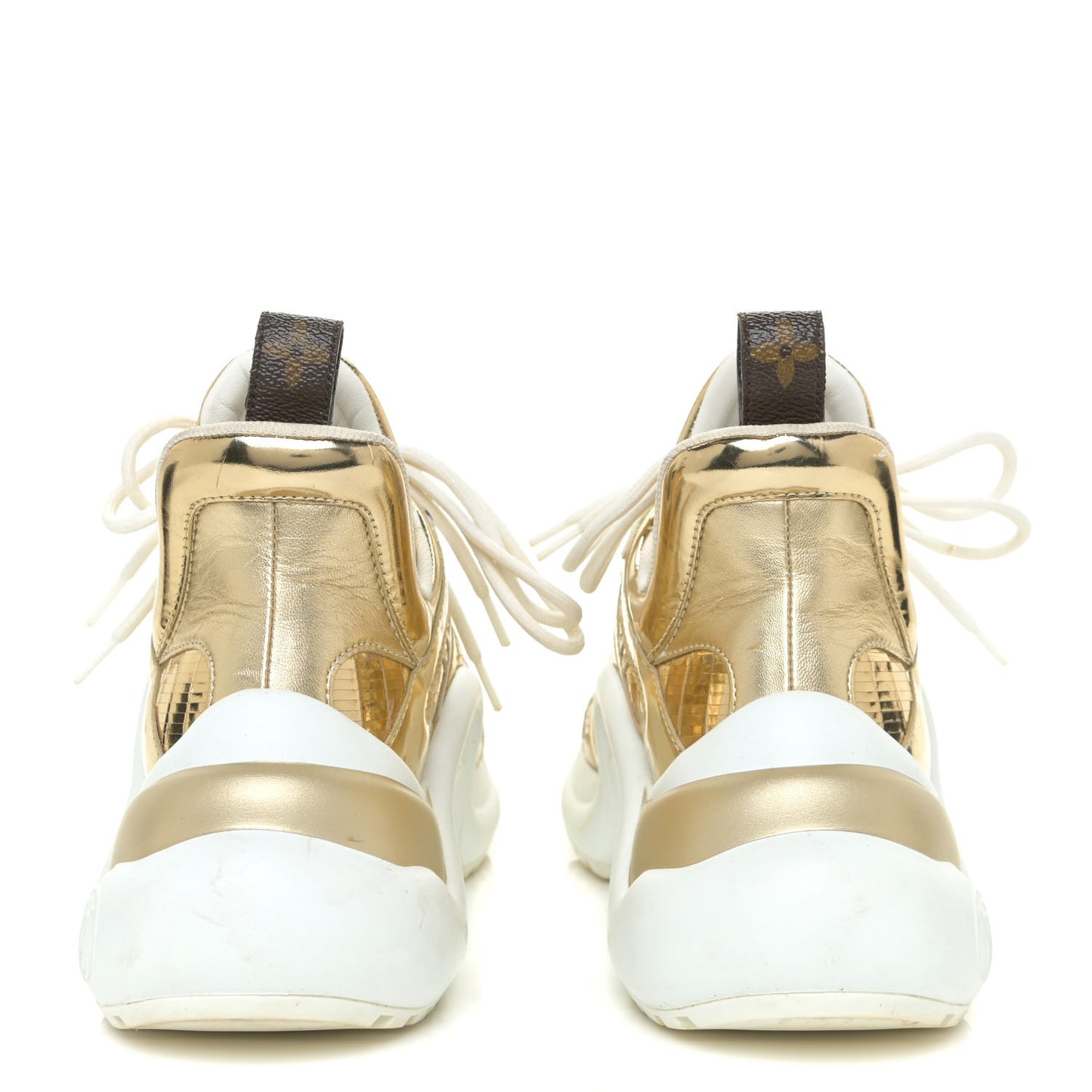 Metallic Calfskin Technical Nylon LV Archlight Sneakers 36.5 Gold White