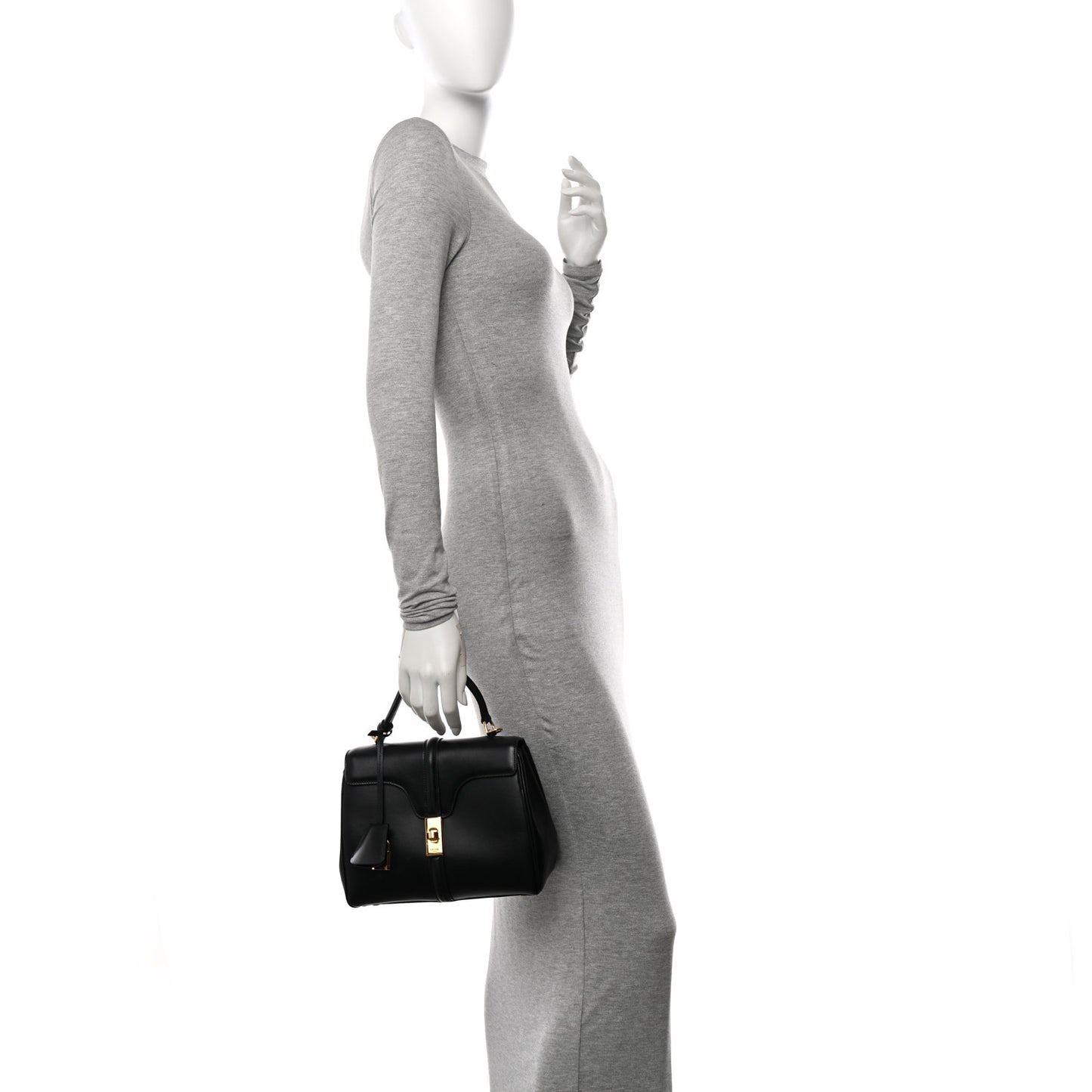 Satinated Calfskin Small 16 Top Handle Bag Black