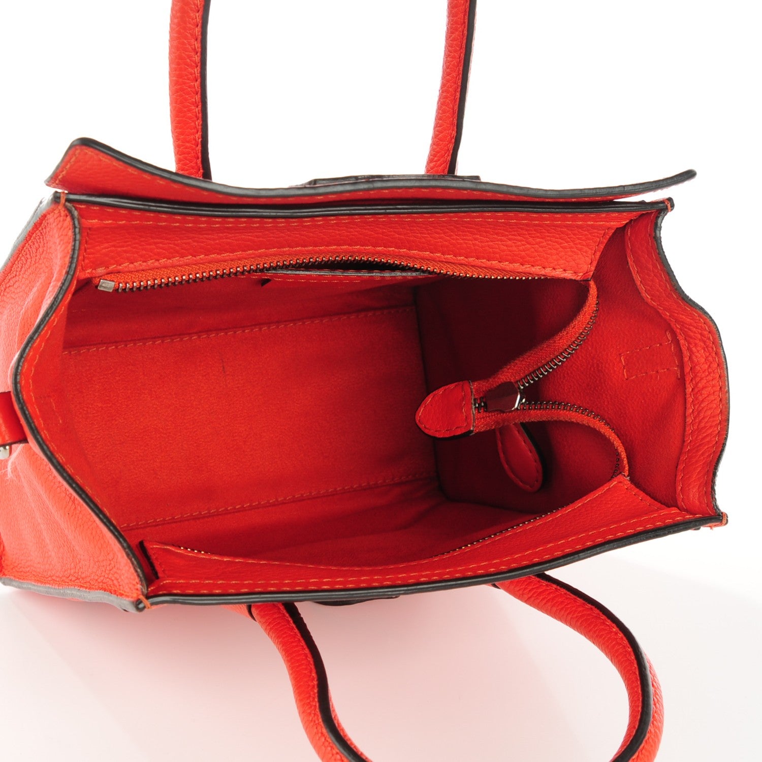Celine Drummed Calfskin Nano Luggage Vermillion 5 of 9