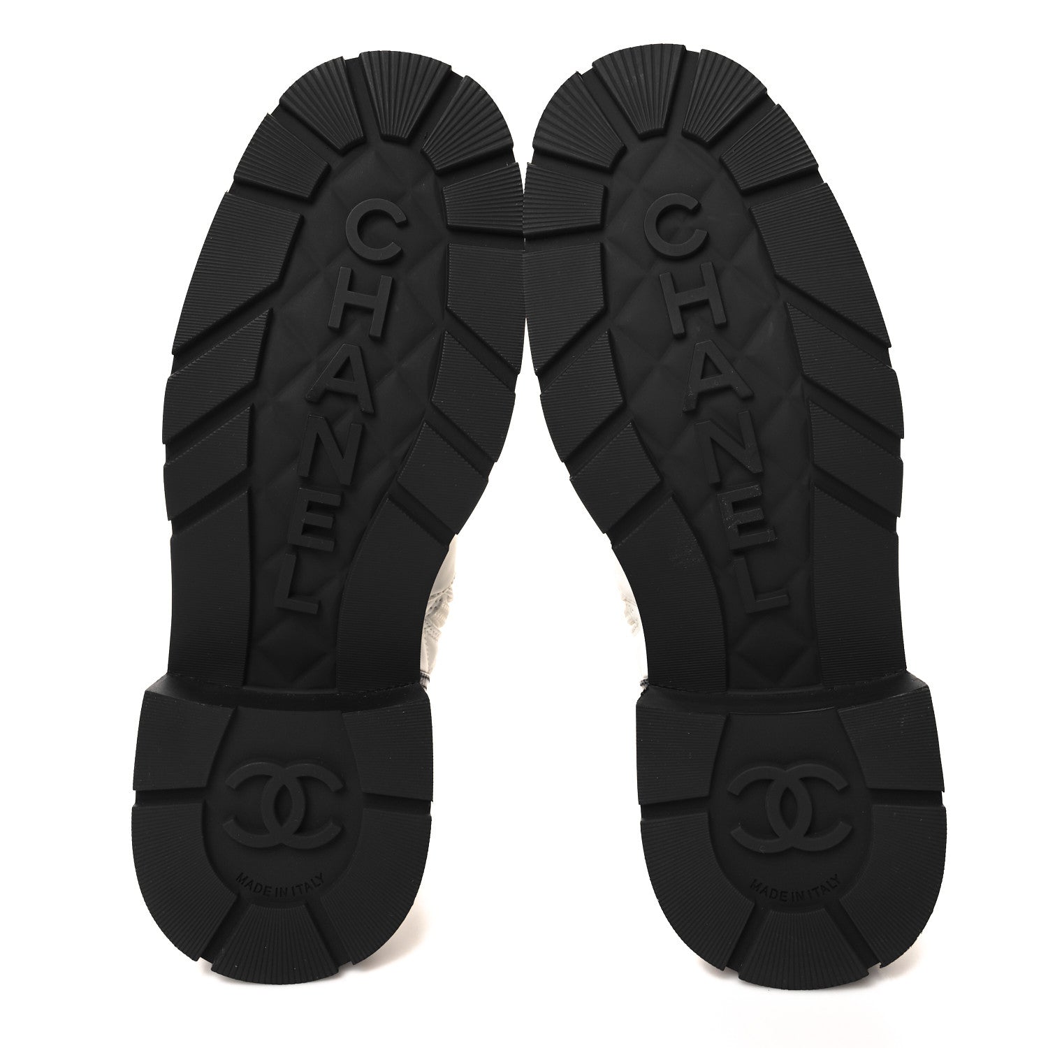 Chanel Caviar Calfskin Quilted Chain Lace Up Combat Boots 39.5 White Black 5 of 8