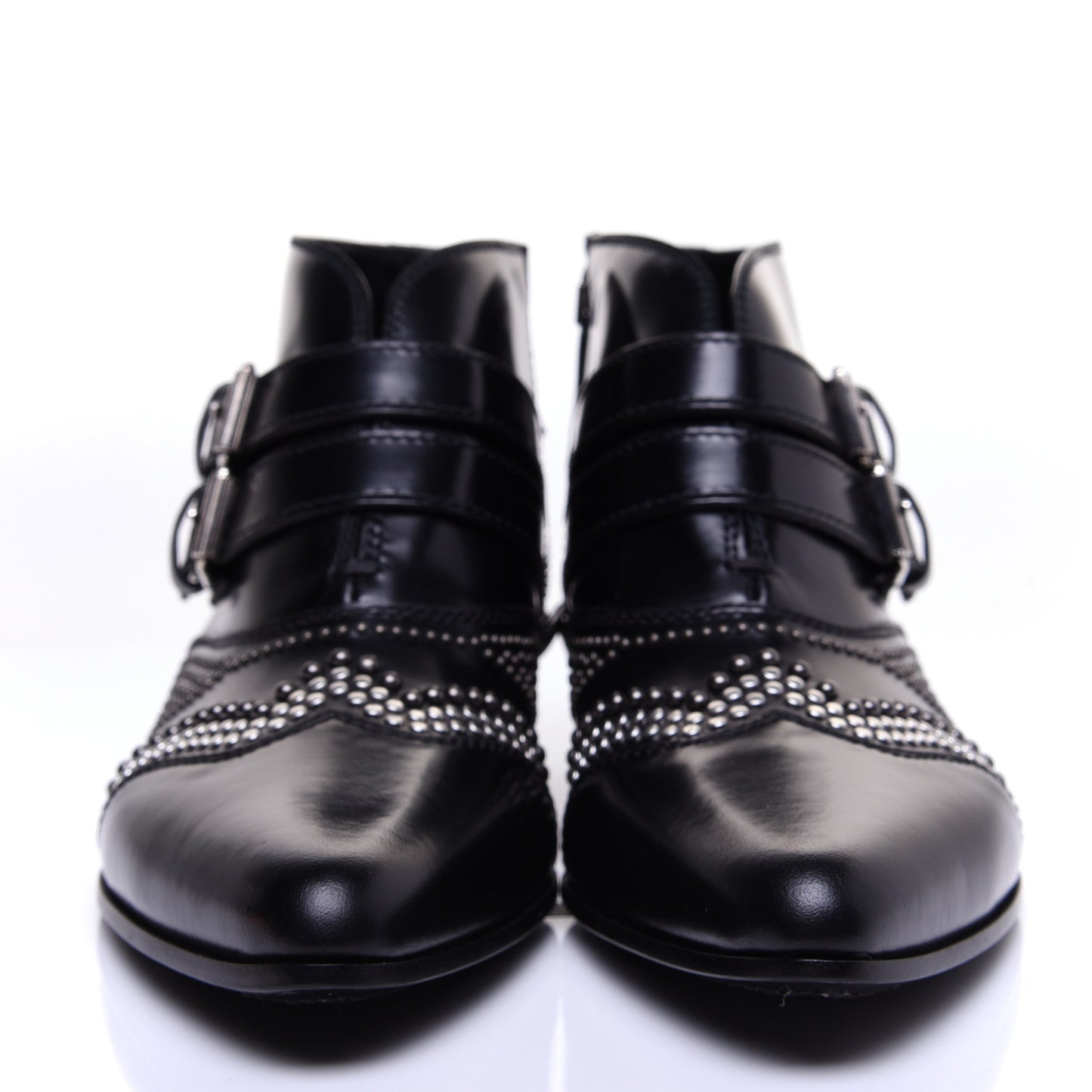 Calfskin Studded Punk Ankle Boots 36 Black