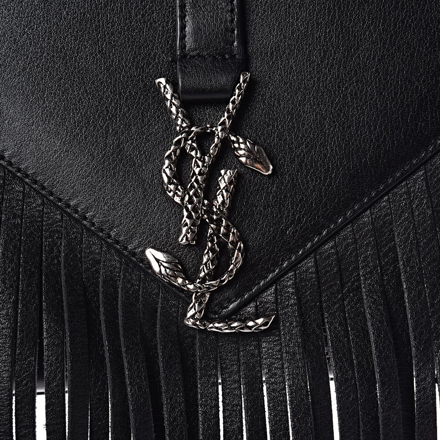 Calfskin Fringe Medium Snake Monogram Satchel Black