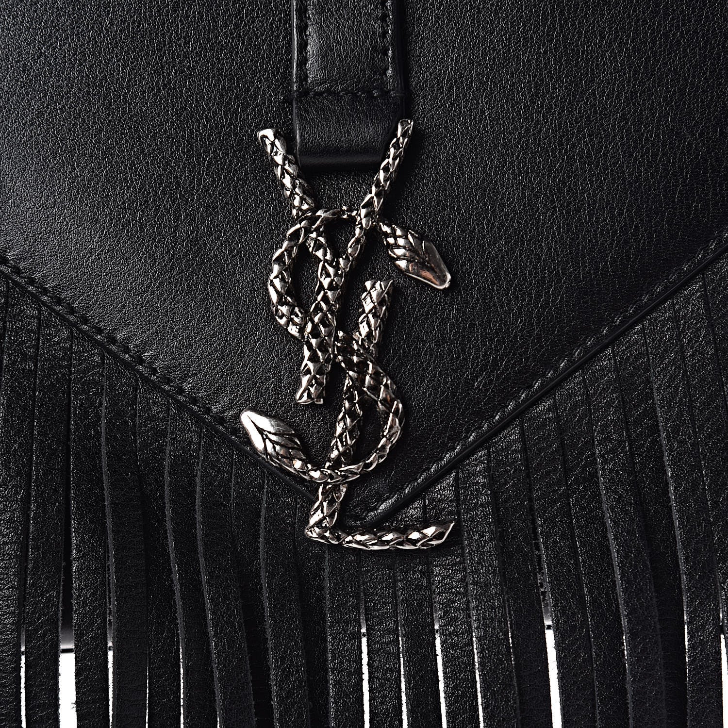 Saint Laurent Calfskin Fringe Medium Snake Monogram Satchel Black 9 of 9