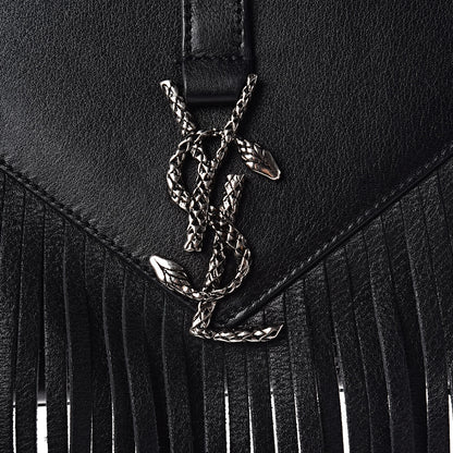 Saint Laurent Calfskin Fringe Medium Snake Monogram Satchel Black 9 of 9