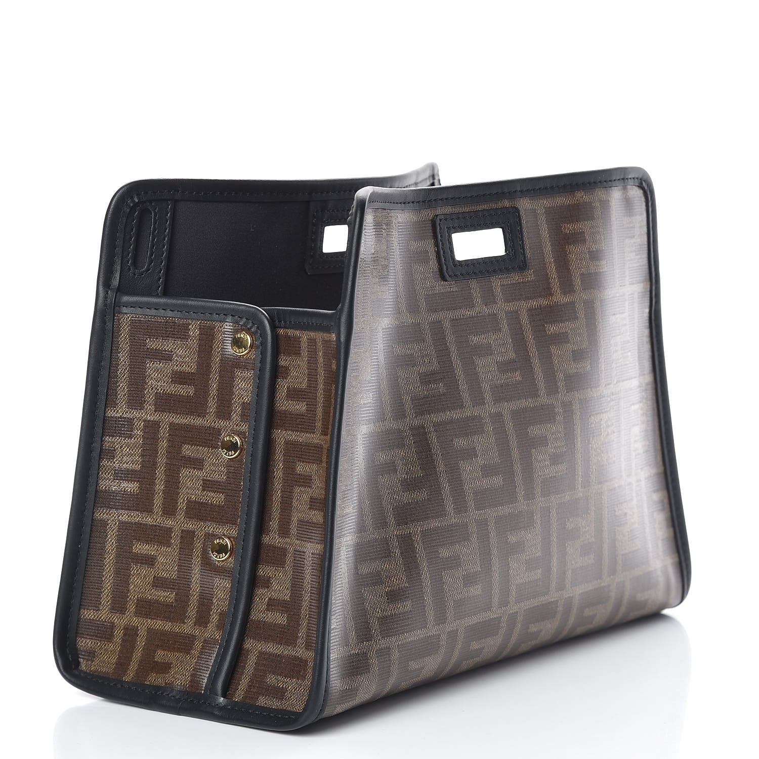 Fendi Glazed Fabric Vitello Century FF 1974 Stamp Patch Mini Peekaboo Defender Cover Mogano Panna Black 2 of 10