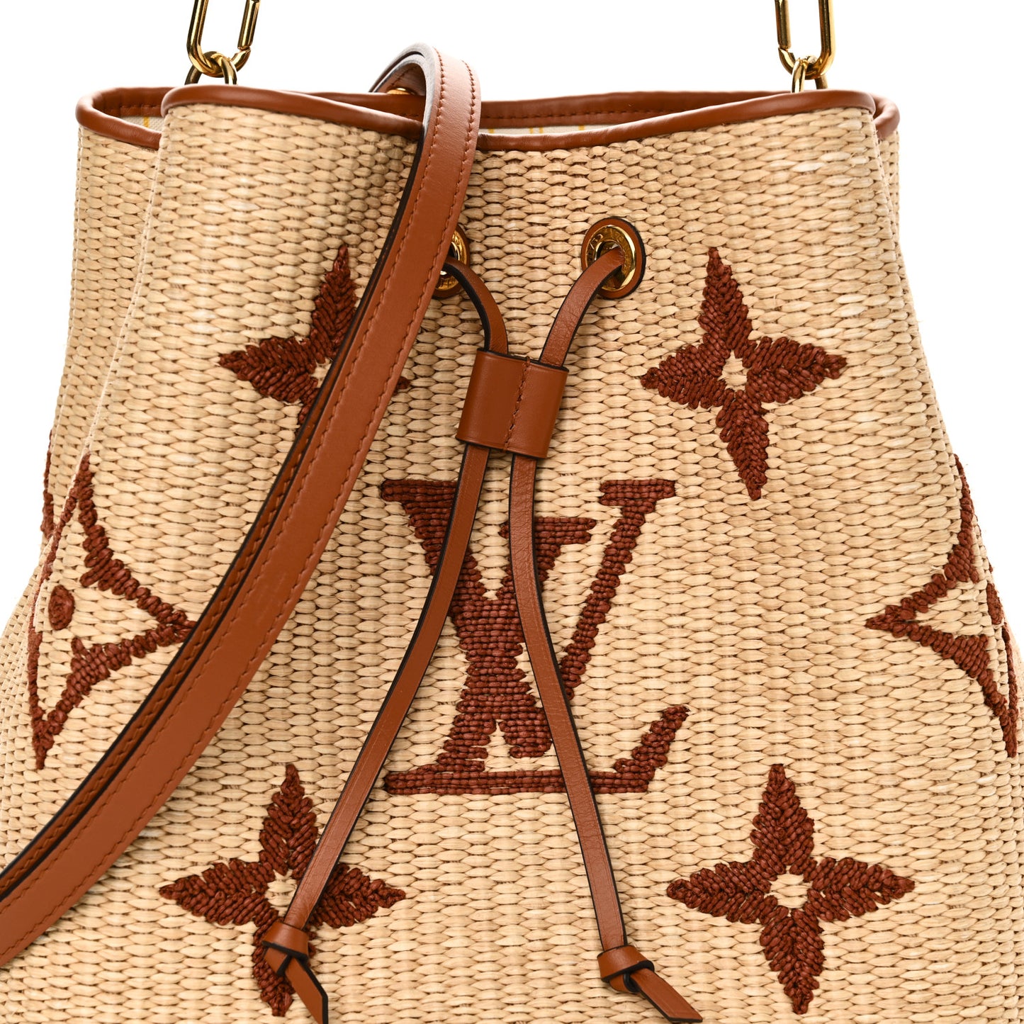 Raffia Calfskin Monogram Neonoe MM Tan