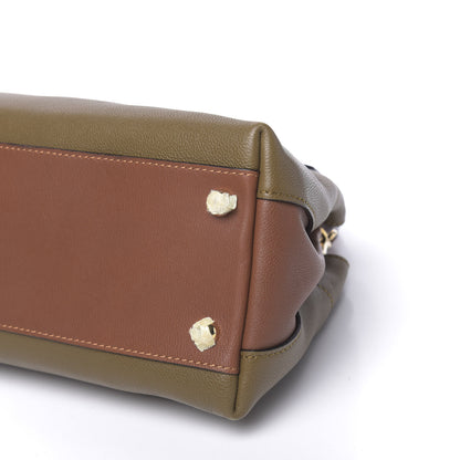 Burberry Mini Grain Calfskin Bi-Color Small Barnsburry Tote Clay Green Burnt Toffee 9 of 9
