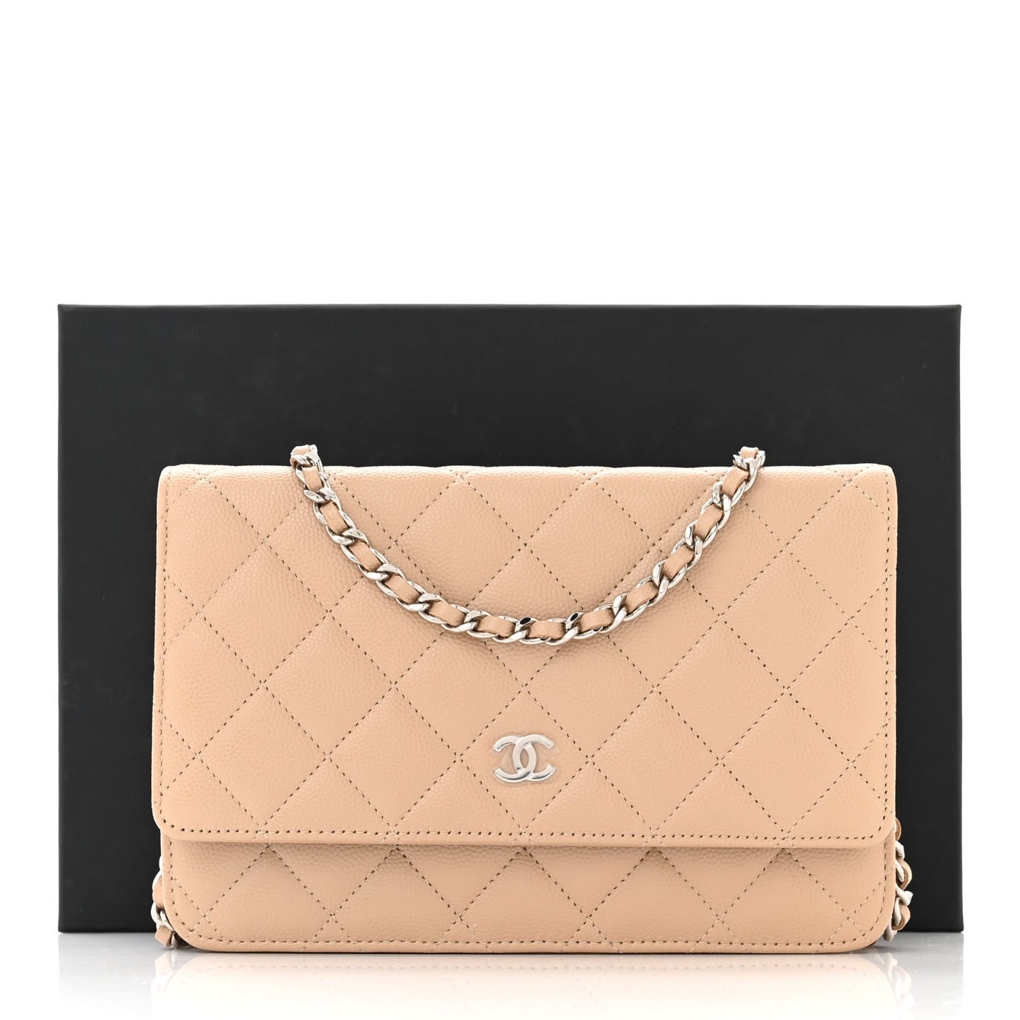 Caviar Quilted Wallet on Chain WOC Beige