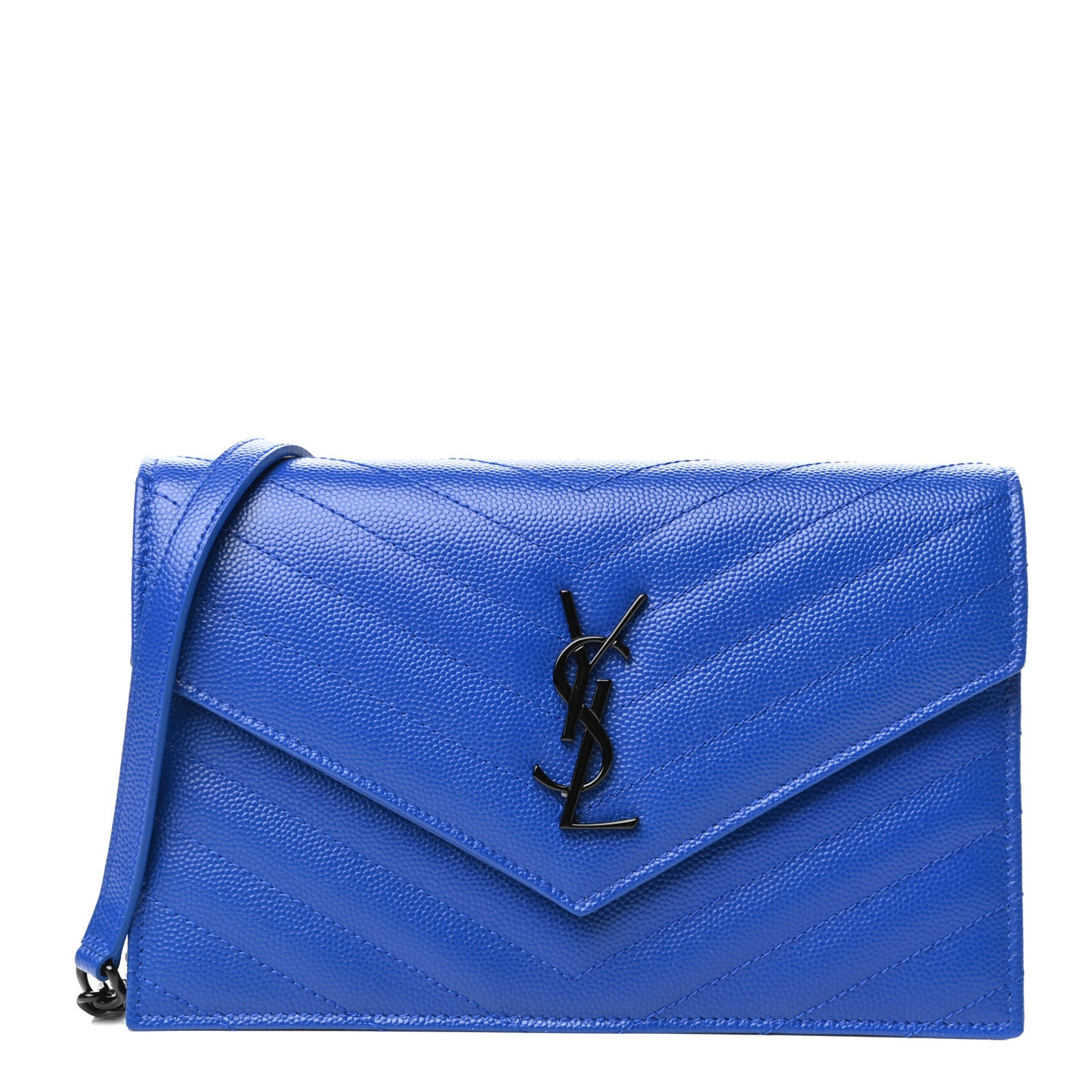 Grain De Poudre Matelasse Chevron Monogram Envelope Chain Wallet Blue Majorelle
