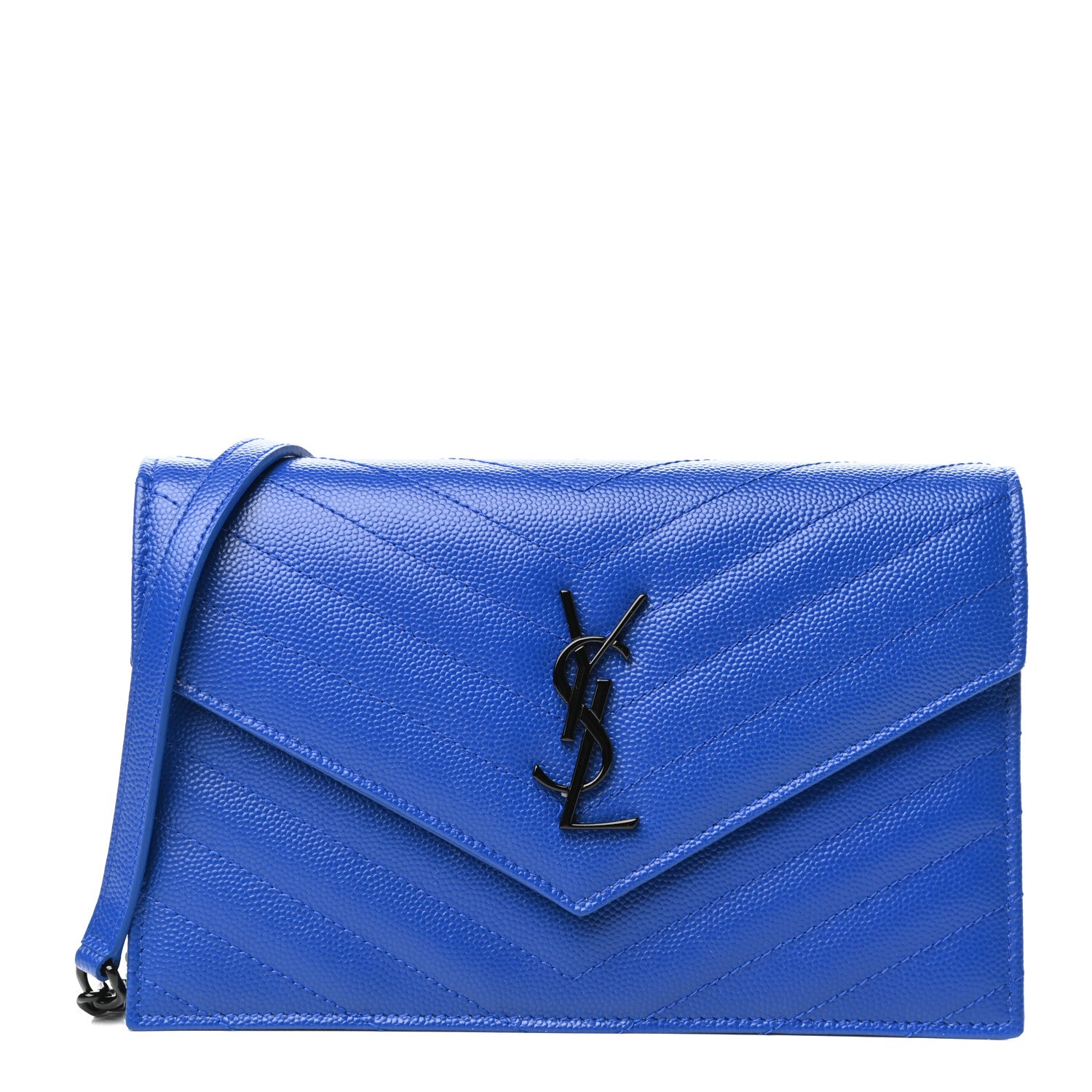 Saint Laurent Grain De Poudre Matelasse Chevron Monogram Envelope Chain Wallet Blue Majorelle 1 of 10