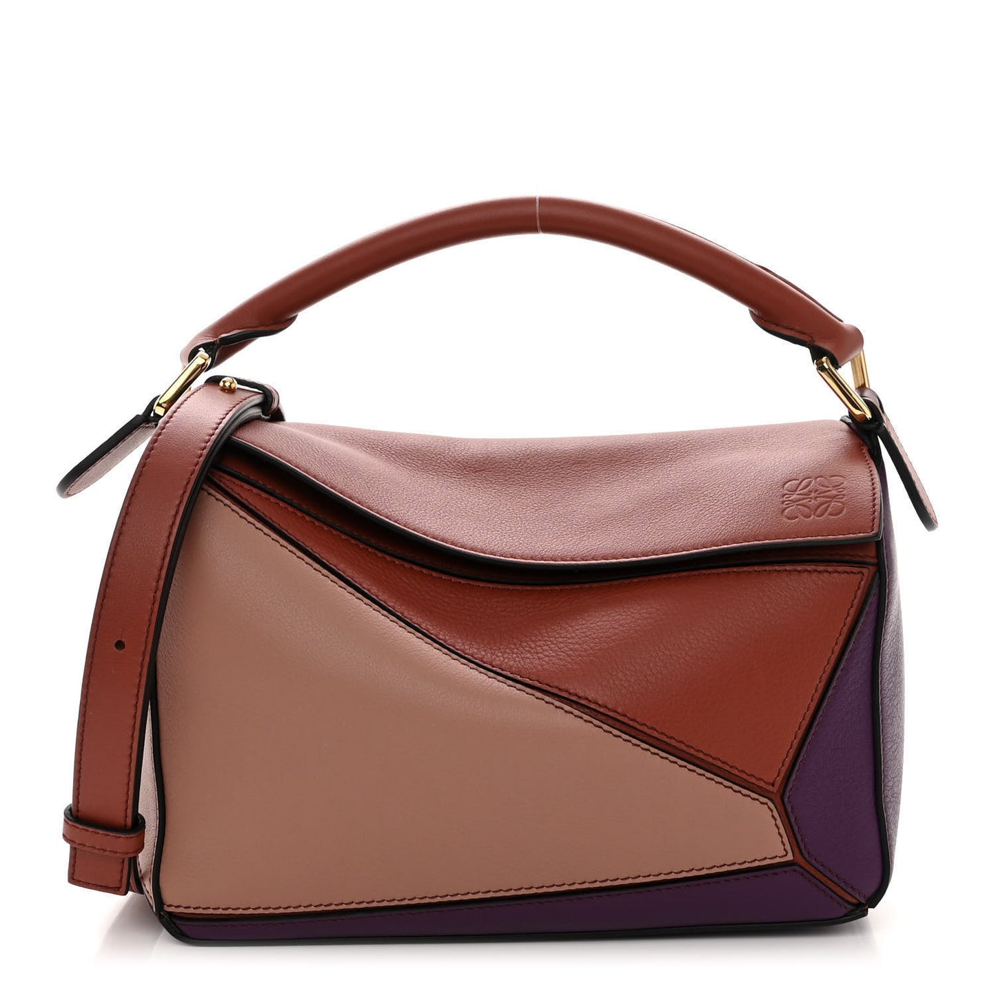 Calfskin Small Puzzle Bag Dark Rust Dark Purple