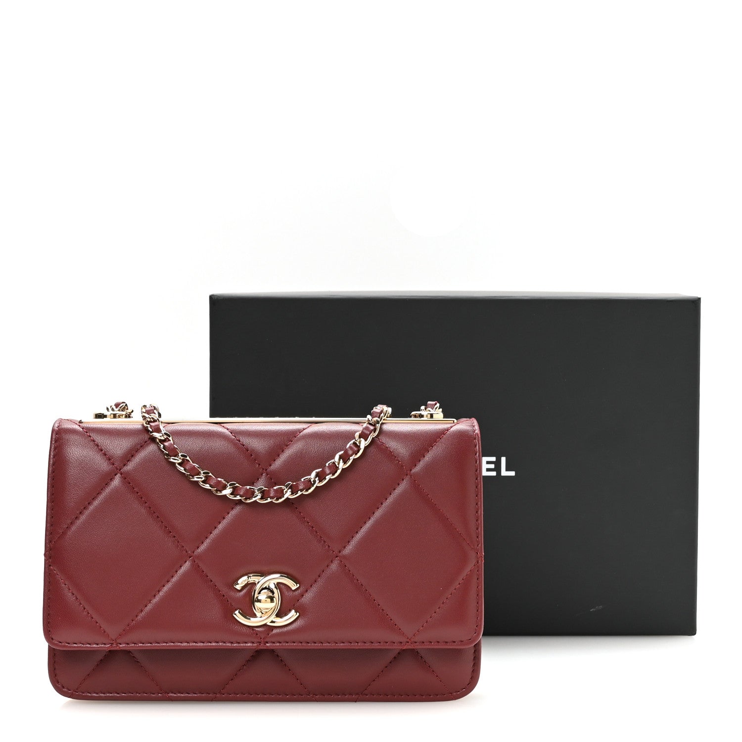 Chanel Lambskin Quilted Trendy CC Wallet On Chain WOC Burgundy 12 of 12