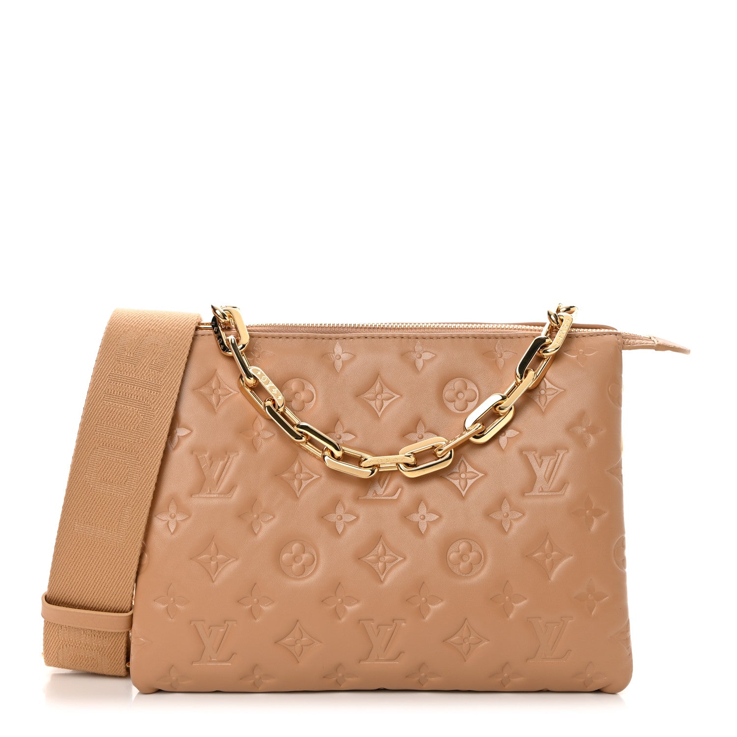 Louis Vuitton Lambskin Embossed Monogram Coussin PM Camel 1 of 12