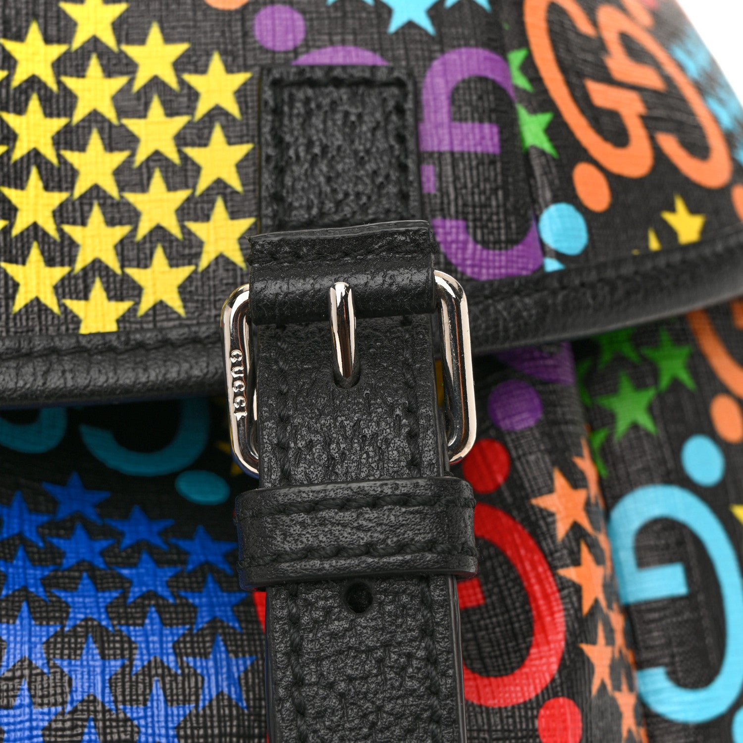 Gucci GG Supreme Monogram Psychedelic Medium Double Buckle Backpack Black Multicolor 11 of 11