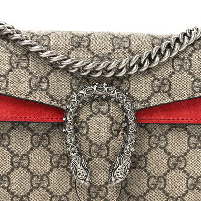 Gucci GG Supreme Monogram Suede Crystal Small Dionysus Shoulder Bag Beige Ebony Vulcanic Red 7 of 9