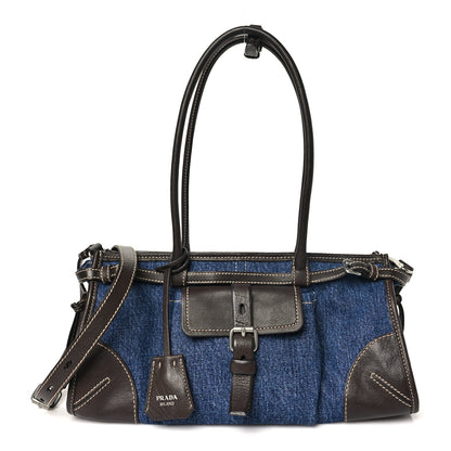 Prada Denim Buffalo Triangle Medium Bonnie Shoulder Bag  Blue Caffe 1 of 8