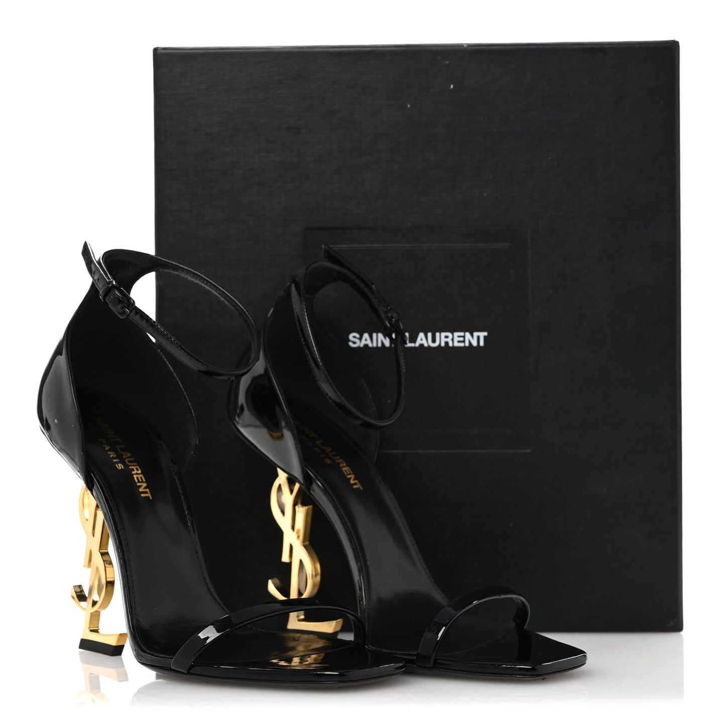 Patent Calfskin Opyum 110 Sandals 38.5 Black Gold