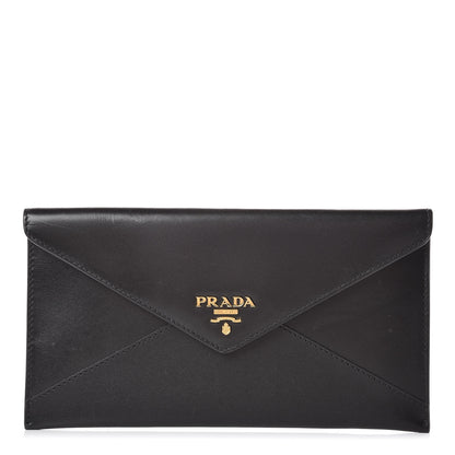 Prada Box Calfskin Envelope Wallet Black Fuoco 1 of 11