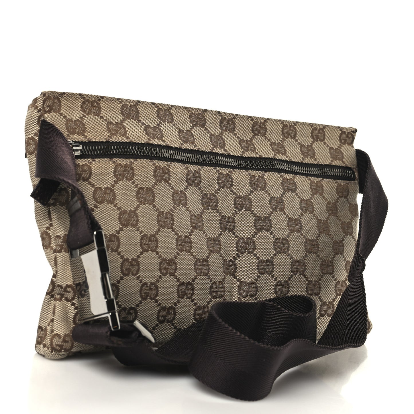 GG Monogram Double Pocket Belt Bag Dark Brown