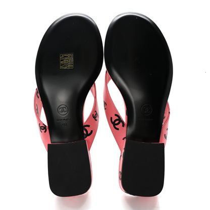 Chanel Lambskin Printed CC Thong Sandals 40 Pink Black 5 of 10