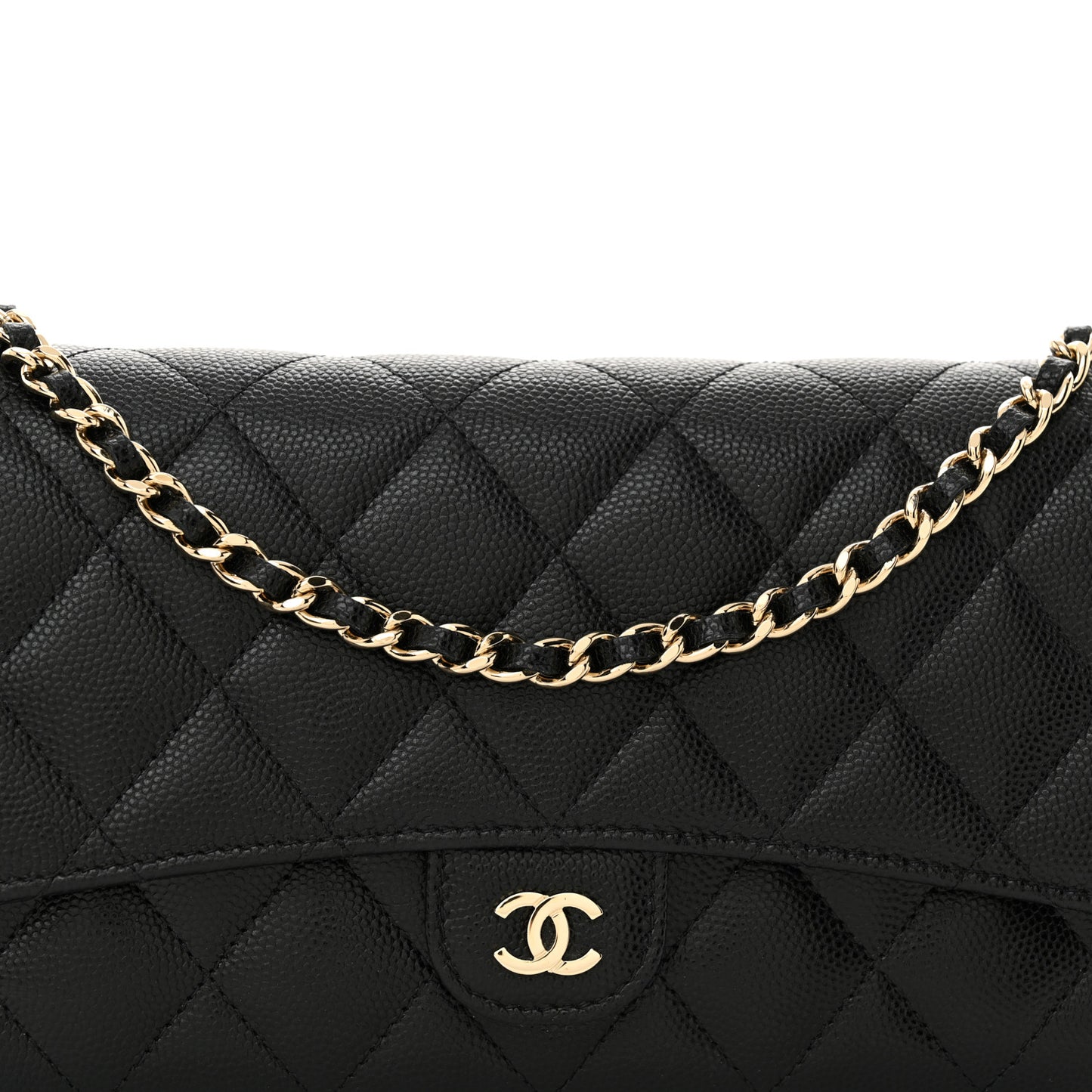 Caviar Quilted Phone Holder Wallet on Removable Chain Black