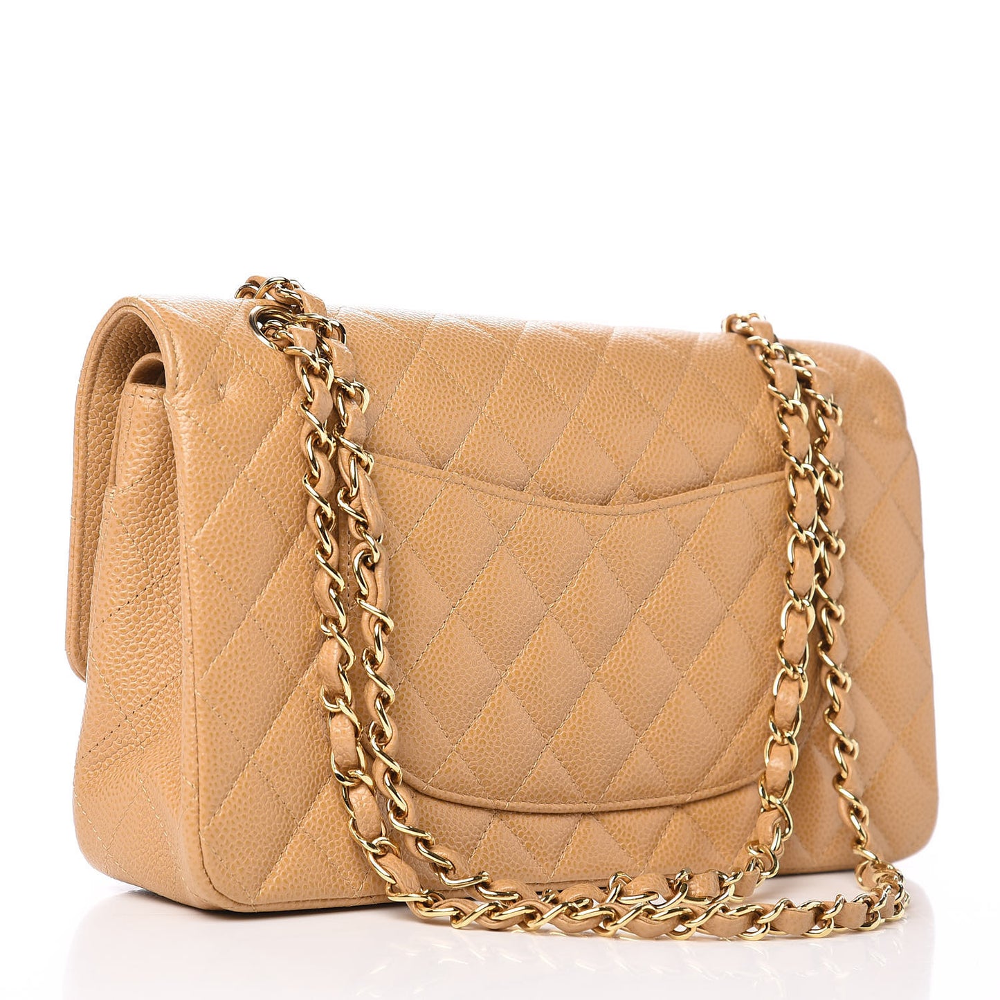 Caviar Quilted Medium Double Flap Beige