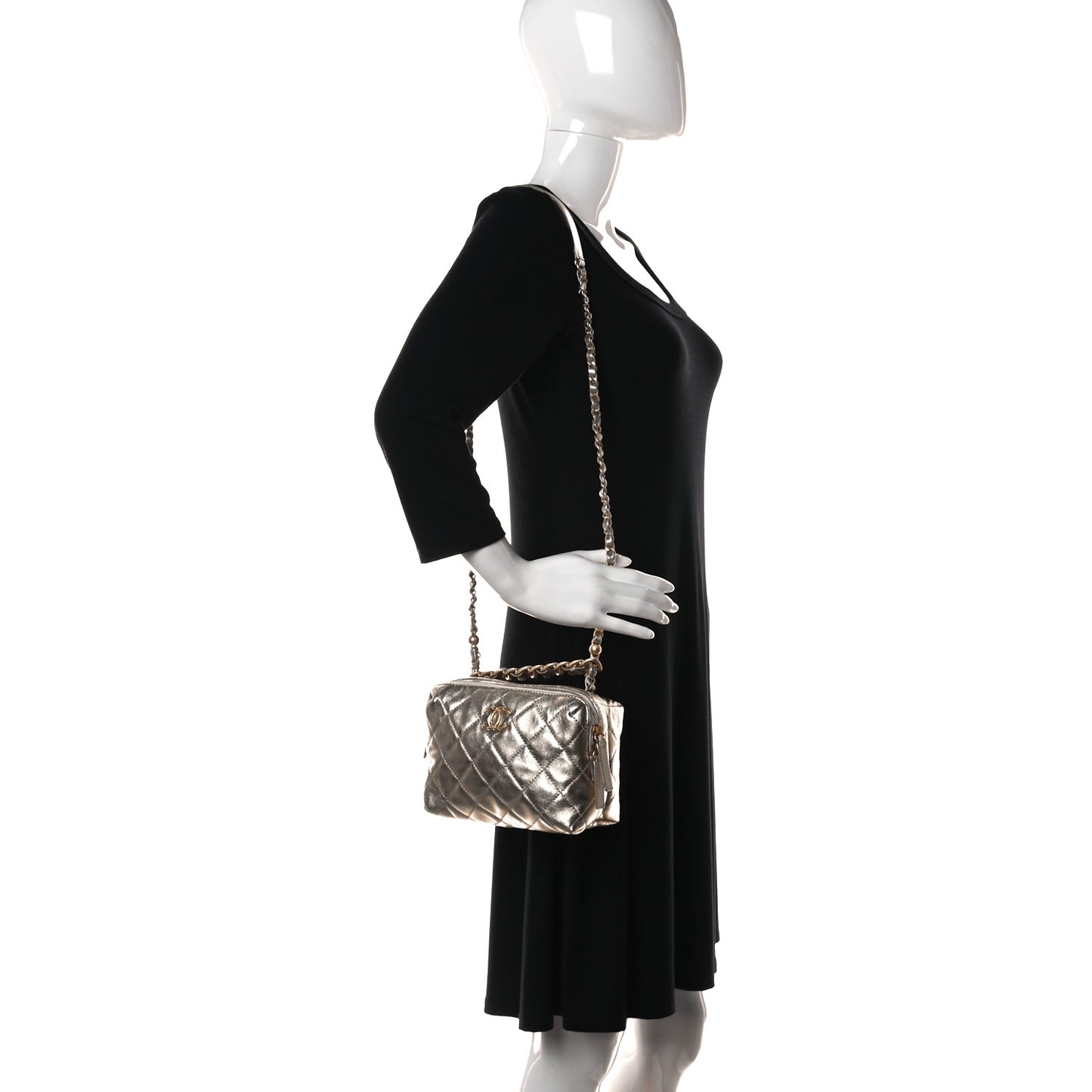 Metallic Lambskin Quilted Mini Bowling Bag Gold