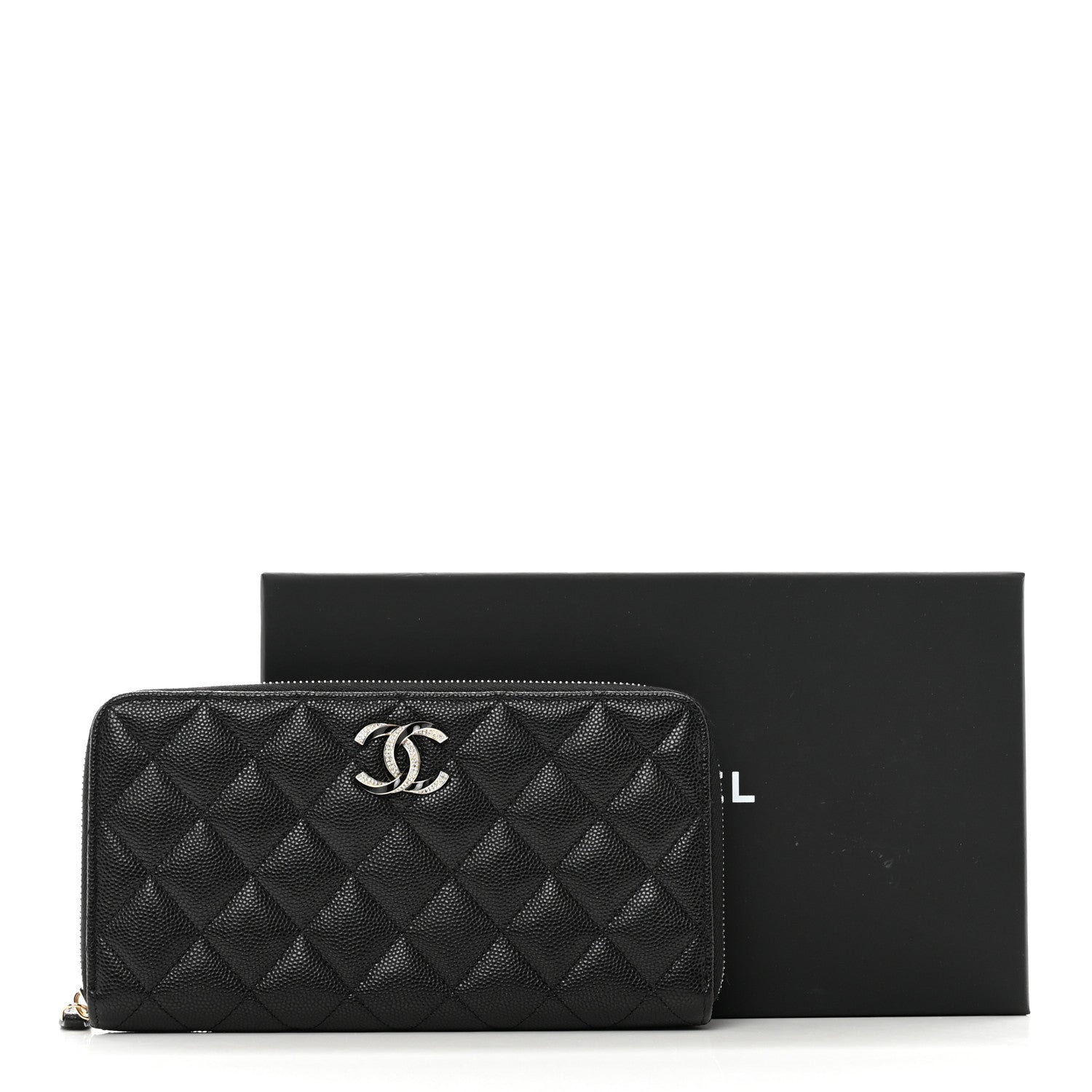 Chanel Caviar Quilted Crystal Enamel Large Gusset Zip Around Wallet Black 9 of 9