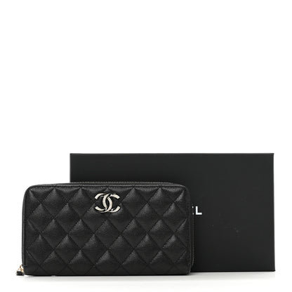 Chanel Caviar Quilted Crystal Enamel Large Gusset Zip Around Wallet Black 9 of 9