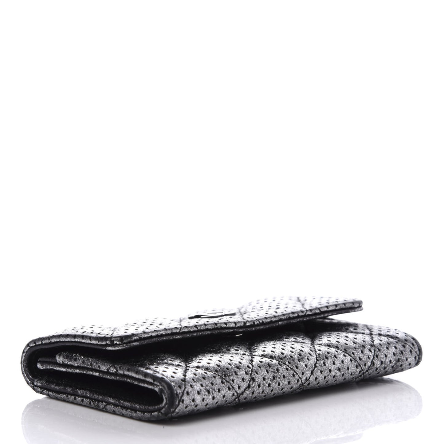 Metallic Calfskin Perforated Quilted Card Holder Grey
